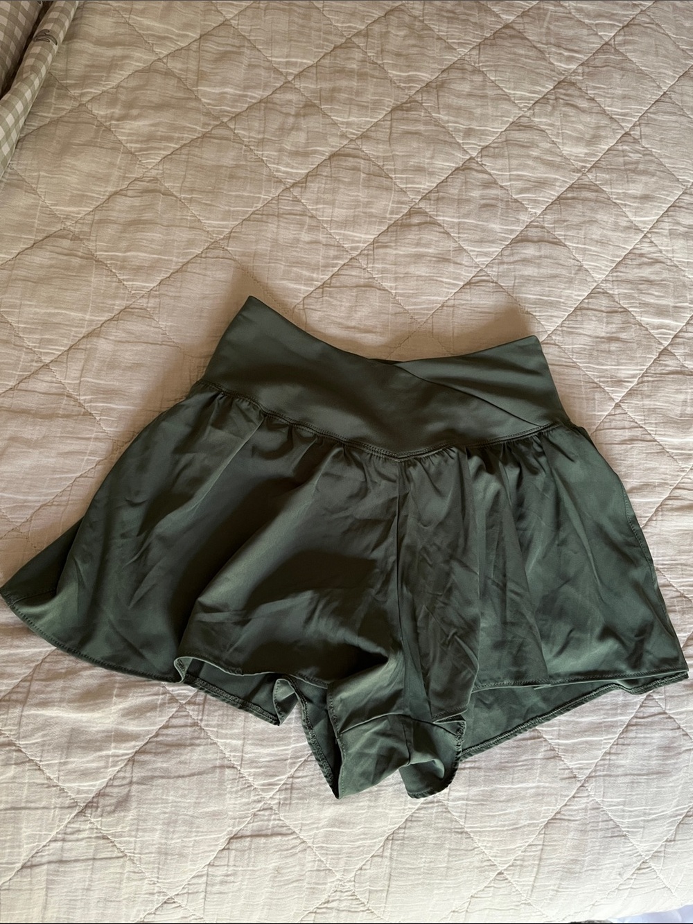 High-Rise Green Flowy Women's Athletic Shorts
